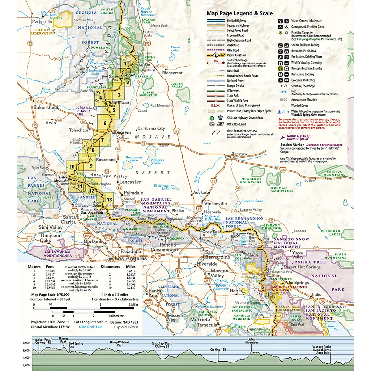 Pacific Crest Trail: Scodie, Piute, and Tehachapi Mountains Map