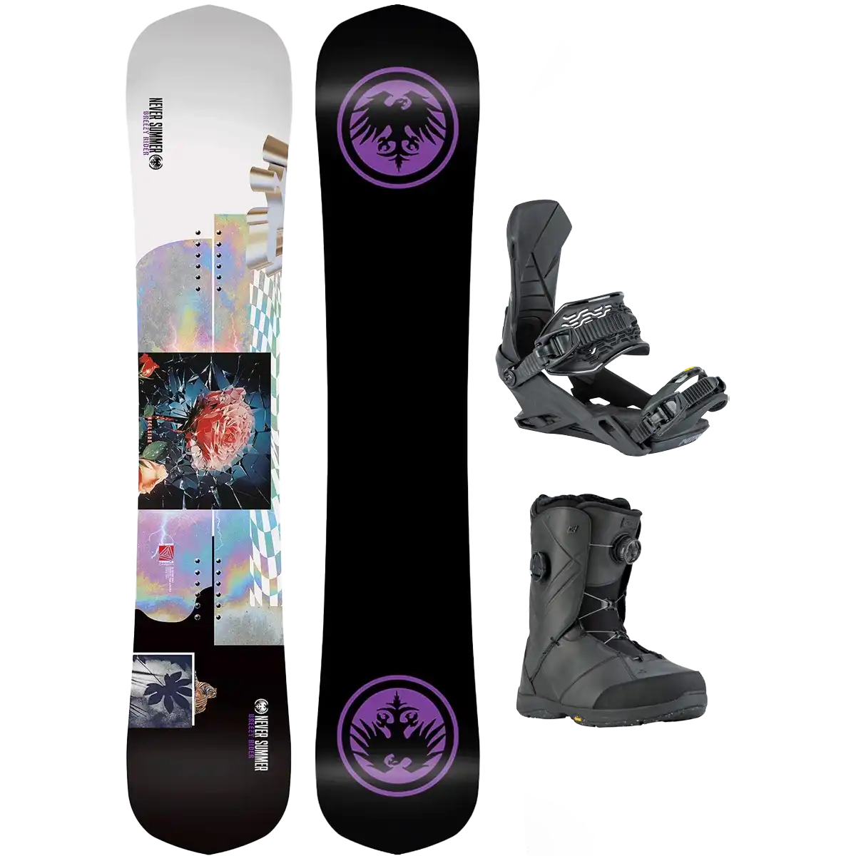 Never Summer Women's Breezy Rider Demo Snowboard Package