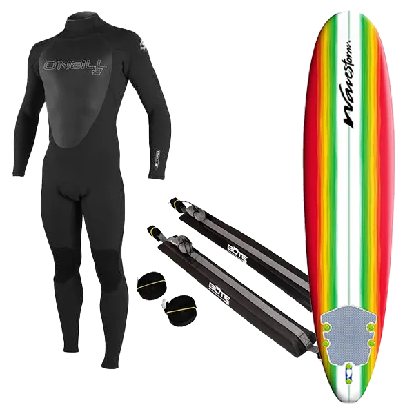 Youth Wetsuit, Surfboard, and Rack Package