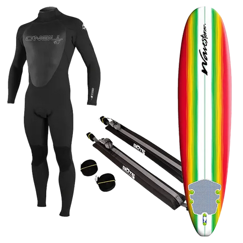 Youth Wetsuit, Surfboard, and Rack Package